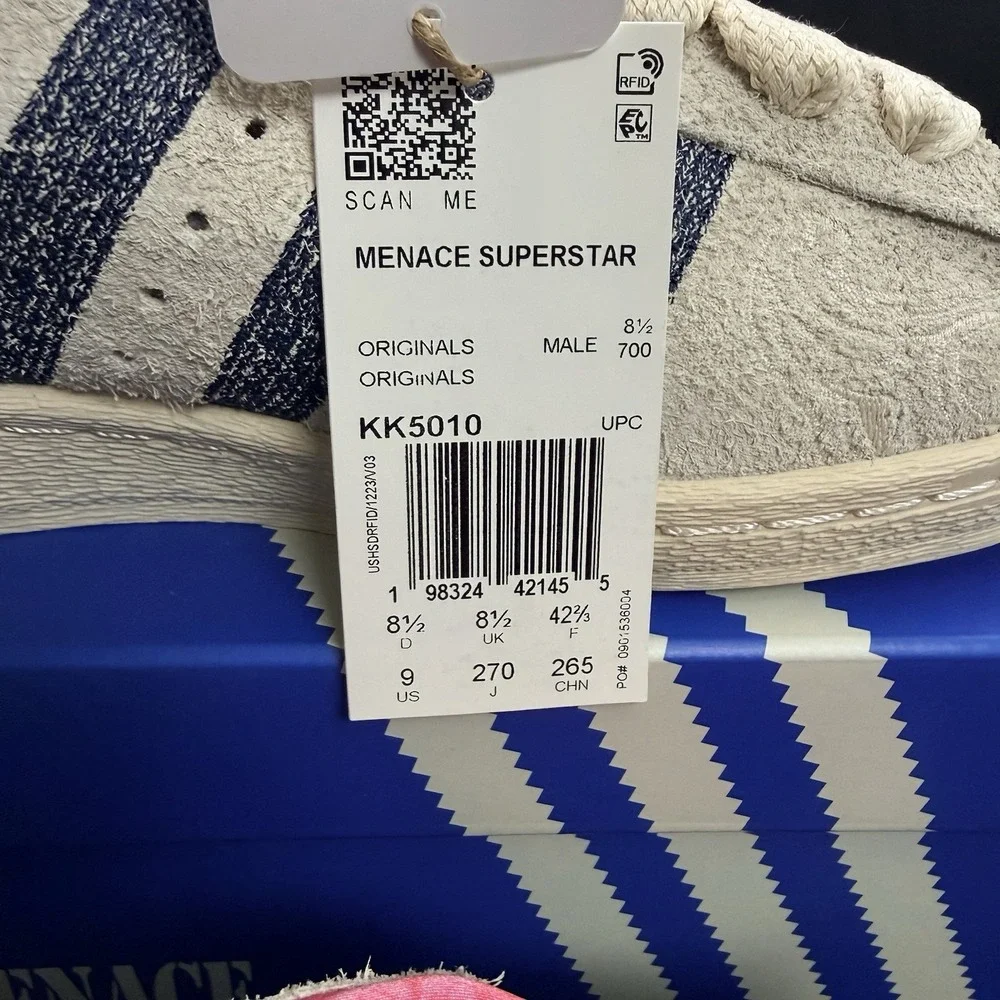 Size 9 Adidas Superstar 82 X Menace Men's Sneakers 'Wonder White Dark Blue'